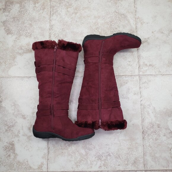 Buckled Faux Fur Hot Tomato Pavati Suede Zippered Full Calf Knee Boots Size 6 M - Picture 4 of 15